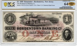 New Jersey - 1855 Bordentown Banking Co $1 - PCGS-B Choice Unc 64 - CHOICE! - Picture 1 of 2