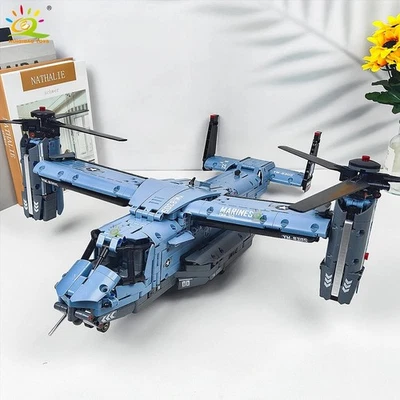 Blocos de construção de aeronaves Tiltrotor V-22 1389 peças – Helicóptero militar MOC Mod - Imagem 1 de 4