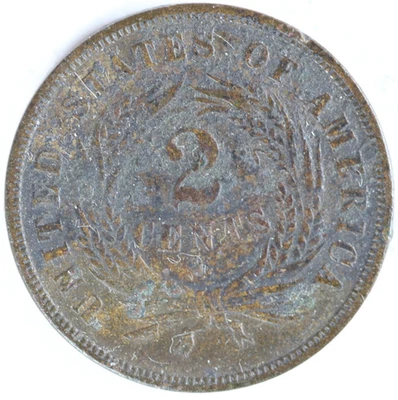 1866 Two Cent Piece AU Details Environmental Damage - Image 1 of 2