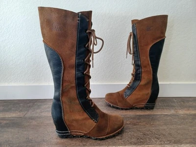 Sorel Cate The Great Wedge Black Brown Tall Boot Women’s Size 8 - Image 1 of 4