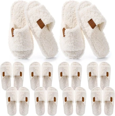 10 пар свадебных пушистых женских тапочек оптом белые тапочки для подружки невесты для вечеринки - Изображение 1 из 4