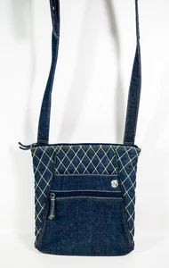 Vera Bradley Embroidered Diamond Quilted Blue Denim Hipster Crossbody Bag - Picture 1 of 5