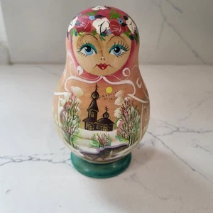 Bambole matrioska nidificazione russa in legno set di 5 invernali dipinte a mano vintage 5" - Foto 1 di 8