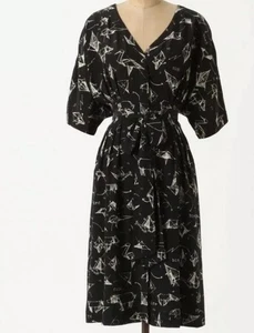 Anthropologie Moulinette Soeurs Sz. 12 Paper Crane Black Dress 100% Silk - Picture 1 of 8