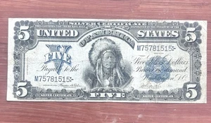 1899 $5 Silver Certificate Indian Chief Note - Picture 1 of 4