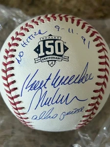 KENT MERCKER PENA WOHLERS ATLANTA BRAVES 150 YEAR NO HIT SIGNED BASEBALL BAS COA - Picture 1 of 2