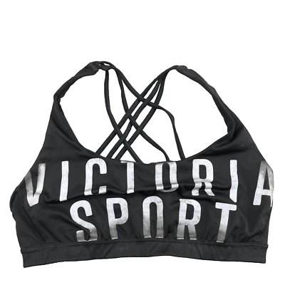 Sujetador deportivo Victoria Secret para mujer mediano negro plateado cruzado camiseta sin mangas ropa deportiva Foto 1 de 4