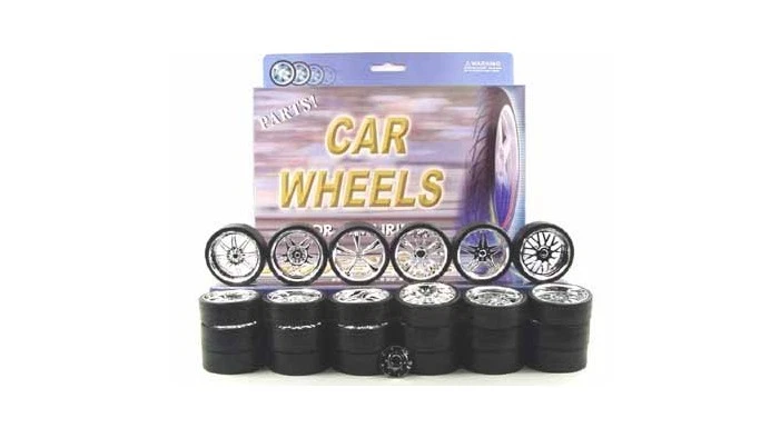 CHROME REPLACEMENT WHEELS & TIRES SET RIMS FOR 1/24 SCALE CARS AND TRUCKS 2003 - Image 1 of 1