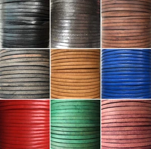 Flat 3mm Real Round Leather Genuine Cord String Thong 50m Jewellery Craft - Picture 1 of 11