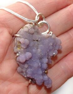 AMAZING UNUSUAL HANDCRAFTED GRAPE AGATE HEART PENDANT SET IN STERLING SILVER
