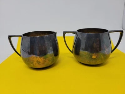 Cuádruple azucarero plateado vintage Empire Crafts y taza de baratija crema Foto 1 de 4