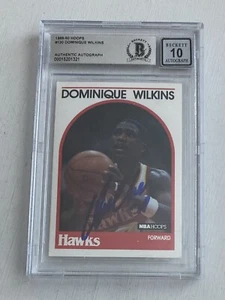 1989-90 NBA Hoops Signed Dominique Wilkins Card Beckett BAS Auto Grade 10 Hawks - Bild 1 von 2