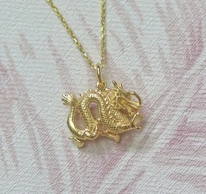 Sterling Silver Gold Plated Chinese Zodiac Year of the Dragon Pendant Necklace - Picture 1 of 2