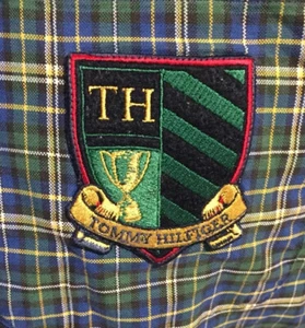 RARO Tommy Hilfiger TH CREST PATCH SPELLOUT Camisa Botón Envejecido Talla L Cuadros - Imagen 1 de 12