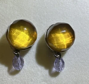 GIVENCHY Clip Earrings 1980s Amber & Lavender Glass Silver Tone Signed RARE - Picture 1 of 23