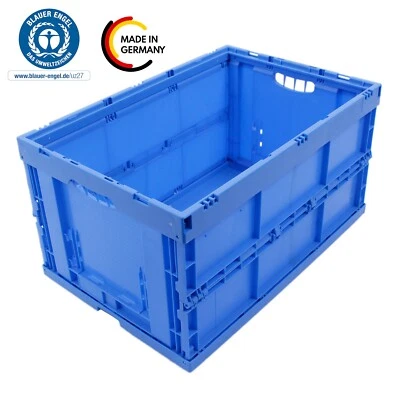 Klappbox mit Deckel, Made in Germany, TÜV, verstärkter Boden, 60x40x33 cm, Blau - Bild 1 von 4