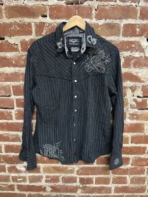 Fender Shirt Mens Small Black Pearl Snap Embroidered Guitar Long Sleeve * - Image 1 of 3