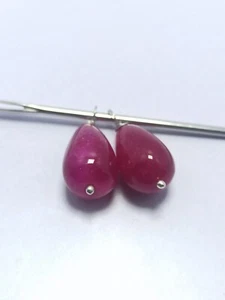 Ruby Dyed Gemstone Smooth 2 Pies Drop Beads 925 Silver Pendant - Picture 1 of 6
