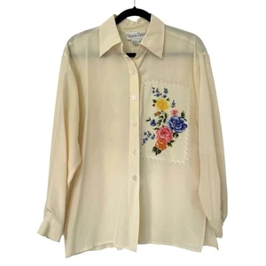 Diane Von Furstenberg Vintage Silk Floral Motif Button Down Blouse Small Womens - Picture 1 of 4