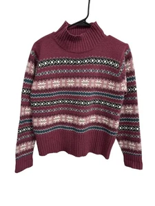 Vintage Crystal Kobe Fair Isle Turtleneck Pullover Sweater Burgundy Sz Small - Picture 1 of 9