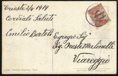 Foto postal ocupada de TRIESTE AUSTRIA pmk 1919 a Viareggio Foto 1 de 2