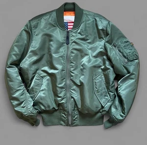 Alpha Industries Flight MA-1 Green/ Orange Bomber Jacket - Men’s Size L - Picture 1 of 10