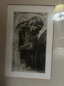 Kathe Kollwitz Trauernder Mann Blindstempel signiert Bild 10,5 x 5,75" Fr. 21 X 15,5 Zoll - Bild 1 von 18
