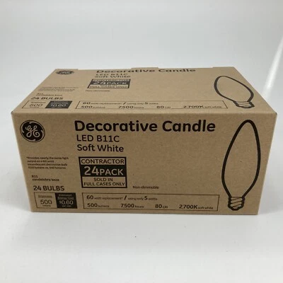 GE LED Decorative Candle 60 Watt EQ B11C Soft White Candelabra Base 24 PACK - Image 1 of 3