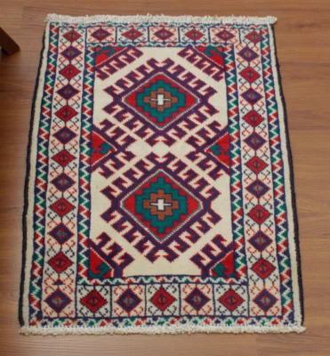 1x3 Oriental Doormat Wool Hand Knotted Geometric Traditional Vintage Area Rug - Image 1 of 4