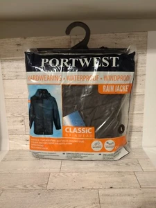 Portwest US440 Classic Waterproof Rain Jacket Lightweight Lg Coat Pack Away Hood - Picture 1 of 2