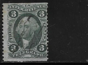 US Scott R19b, 3 Cent Revenue, Telegraph, 1862, Green, Used, NG, H, VF - Picture 1 of 1