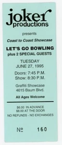 Let's Go Bowling Concert Ticket Graffiti Pittsburgh, PA June 1995 - Picture 1 of 2