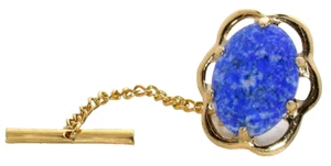 Lapis Oval 18x13 Cabochon Gold Color Tie Tack Chain Clutchback EPTT122/61025 - Picture 1 of 2
