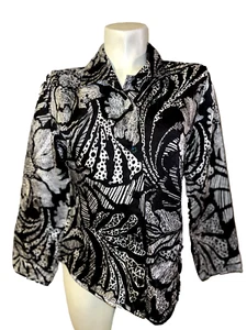 CHICO'S Jacket Size M (1) Brown Floral Motif Rayon Nylon Button LS Shirt Top - Picture 1 of 6