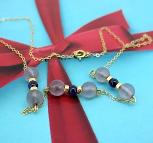 14k Yellow Gold Amethyst & Quartz Choker Necklace 15 inch - Picture 1 of 5