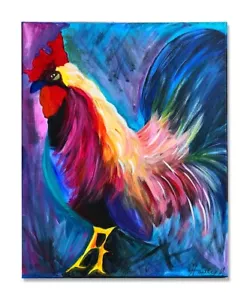 16 x 20" Original Rooster Painting on Canvas signed Hailey M, Beautiful Colors! - Picture 1 of 15
