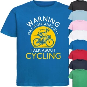 MAY SPONTANEOUSLY TALK ABOUT CYCLING KIDS T-SHIRT Bikes Fun Children's Top - Picture 1 of 18