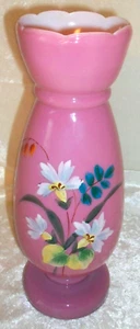 Antique Victorian English Bristol Floral Wildflower Opaque Mauve Pink Glass Vase - Picture 1 of 12