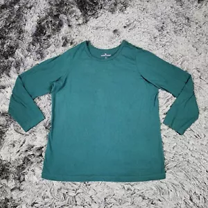 Woman Within T-Shirt Women's Medium Green 100% Cotton Logo Long Sleeve Pullover - Picture 1 of 12