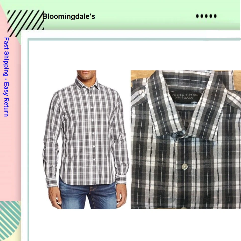 Camisa The Mens Store a Cuadros Carbón Calce Ajustado con Botones, M. Foto 1 de 1