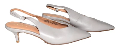 Halogen Gray Leather Pointed Toe Kitten Heel Slingback Pumps Size 6.5M NWOB - Image 1 of 4