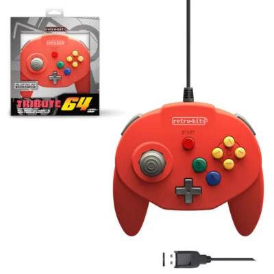 Retro-Bit PC/MAC Tribute 64 USB Wired Controller RED MODEL: RB-N64-0802 -[F35] - Image 1 of 2