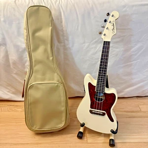 Fender Fullerton Jazzmaster Concert Ukulele Olympic White w/ Stand + Gig Bag - Picture 1 of 14