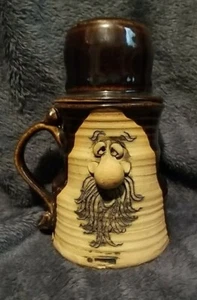 Vtg Beard 3D Ugly Face Mug Art Pottery Coffee Cup Handmade Stoneware Glazed - Picture 1 of 6