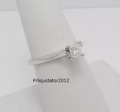 3/8CT Natural Princess Diamond Solitaire Engagement Wedding Ring 14K White Gold - Image 1 of 4