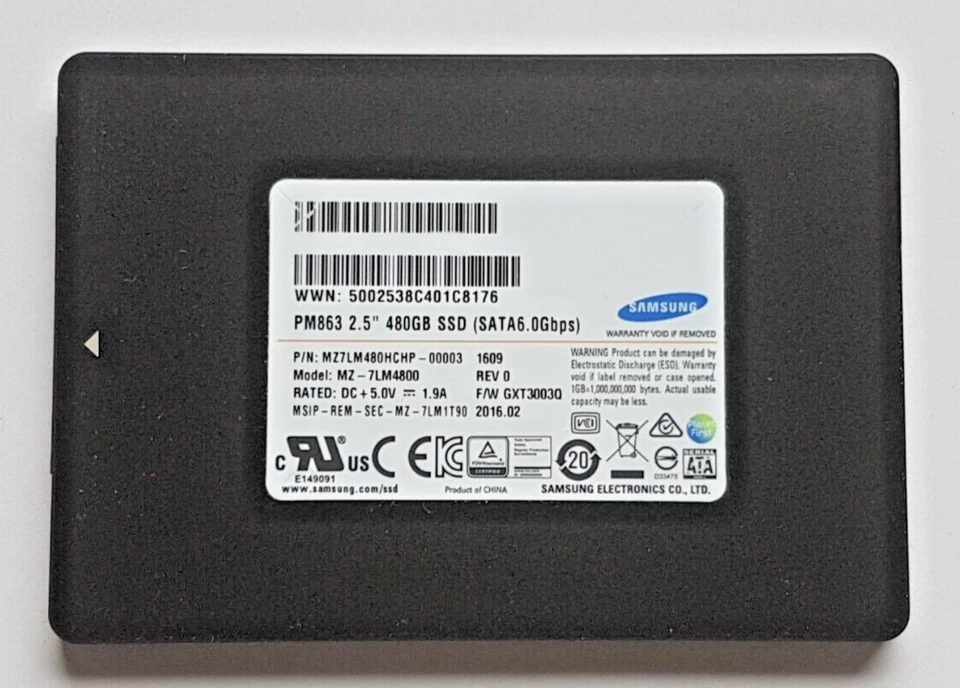 Disque Dur Interne Samsung SSD PM863 480 Go SATA III MZ-7LM4800 3D-NAND TLC 2,5" - Photo 1/1