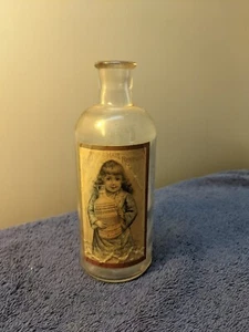 Antique Halls Vegetable Sicilian Hair Renewer Paper Label Clear Round Bottle - Picture 1 of 7
