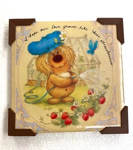 Vintage WOOFIT 1981 Ceramic Wall Tile Sangray Hope Love Strawberries Butterfly - Picture 1 of 5