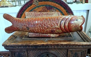 Lacquer Fish Sculpture South East Asia Wooden Vintage Large with stand - Picture 1 of 4