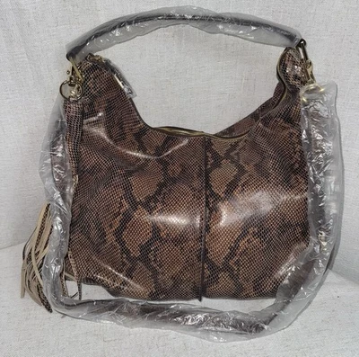 NUEVO G.I.L.I. GILI Milano Doble Cremallera Cuero Exótico Hobo Bolso Cartera Serpiente Marrón Foto 1 de 4